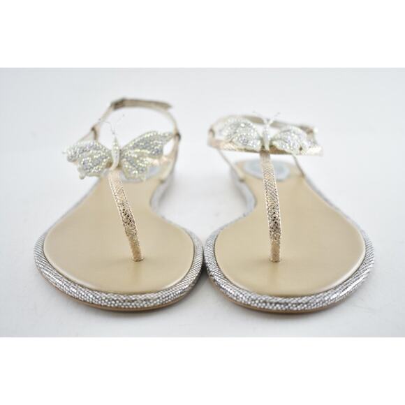 Rene Caovilla Blush Lizard Butterfly Strass Flat Thong Ankle Strap Sandal 38.5 - Picture 5 of 12